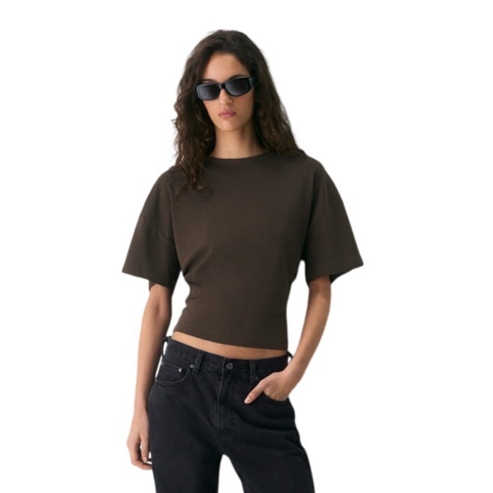 Aritzia Babaton InterLock Cotton Barclay T-Shirt Small Rich Mocha Brown Cinched